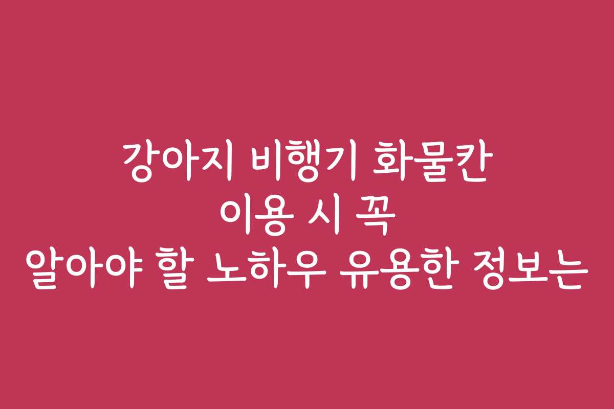 강아지 비행기 화물칸 이용 시 꼭 알아야 할 노하우 유용한 정보는