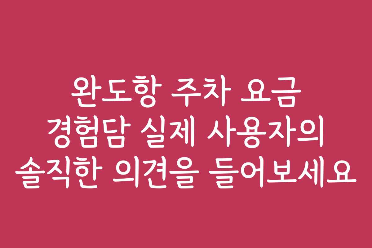 완도항 주차 요금 경험담 실제 사용자의 솔직한 의견을 들어보세요