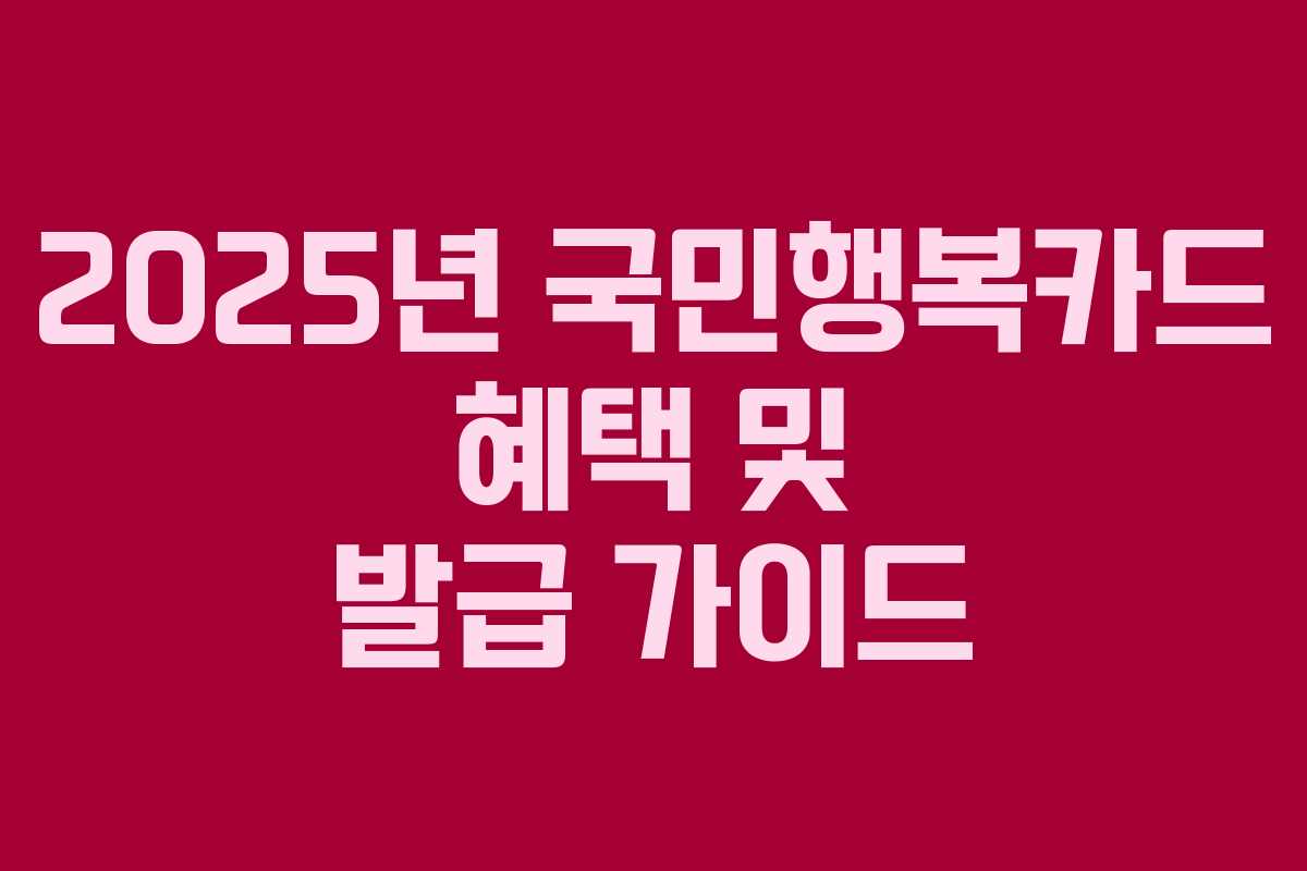 2025년 국민행복카드 혜택 및 발급 가이드