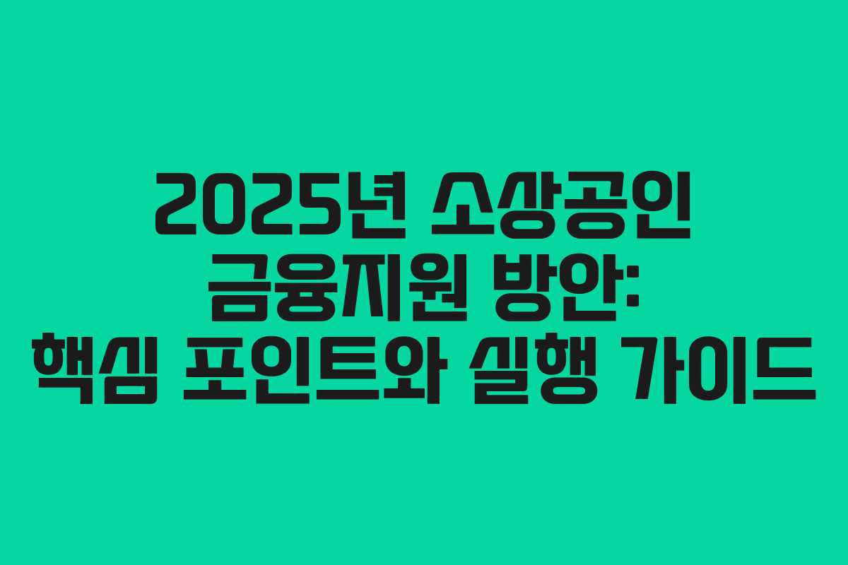2025년 소상공인 금융지원 방안: 핵심 포인트와 실행 가이드