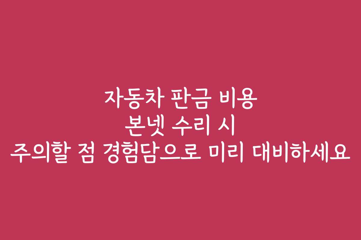 자동차 판금 비용 본넷 수리 시 주의할 점 경험담으로 미리 대비하세요