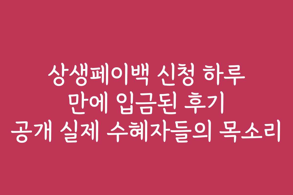 상생페이백 신청 하루 만에 입금된 후기 공개 실제 수혜자들의 목소리