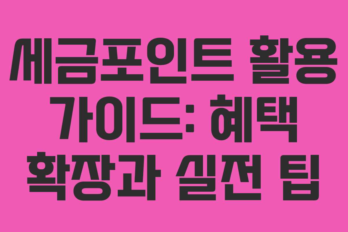 세금포인트 활용 가이드: 혜택 확장과 실전 팁