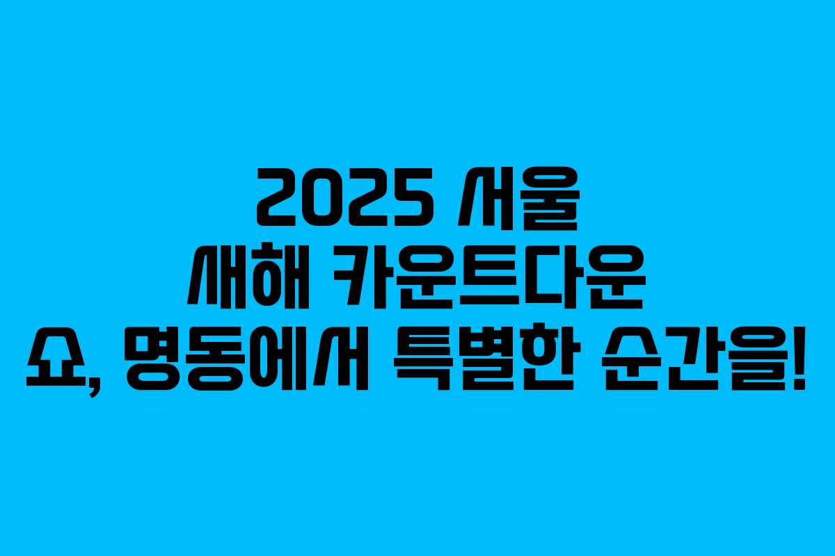 2025 서울 새해 카운트다운 쇼, 명동에서 특별한 순간을!