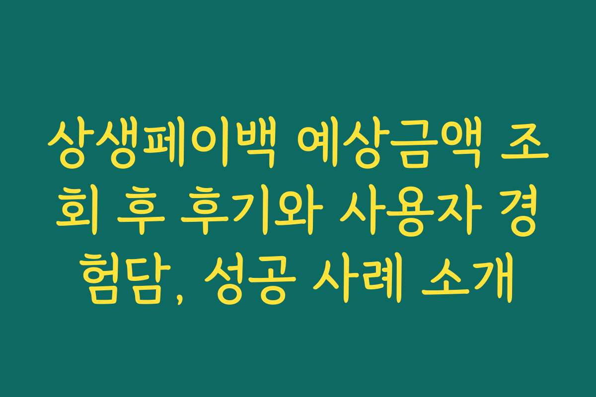 상생페이백 예상금액 조회 후 후기와 사용자 경험담, 성공 사례 소개