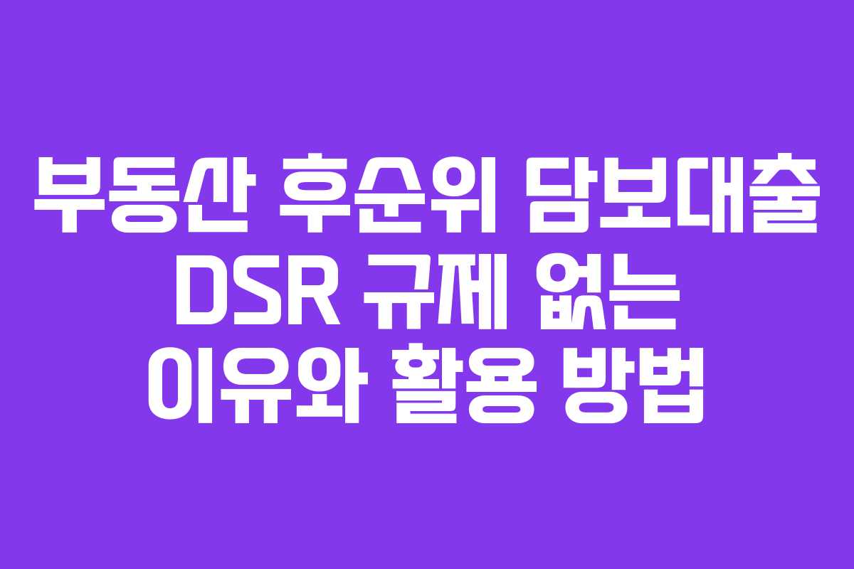 부동산 후순위 담보대출 DSR 규제 없는 이유와 활용 방법