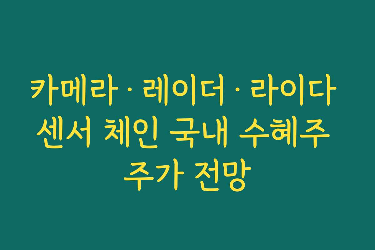 카메라·레이더·라이다 센서 체인 국내 수혜주 주가 전망 카메라·레이더·라이다 센서 체인 국내 수혜주 주가 전망