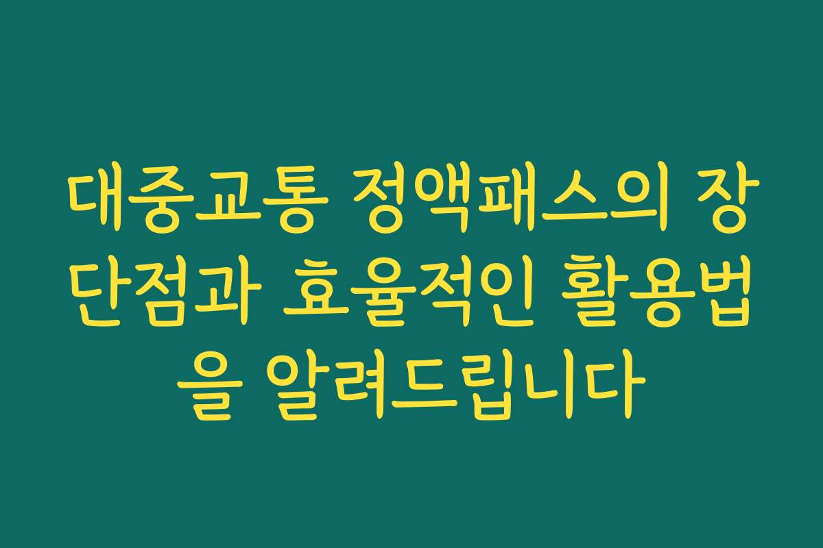 대중교통 정액패스의 장단점과 효율적인 활용법을 알려드립니다