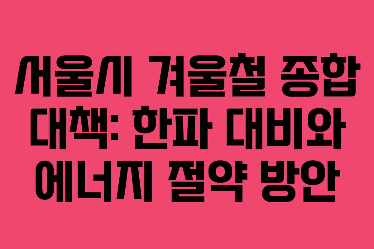 서울시 겨울철 종합 대책: 한파 대비와 에너지 절약 방안 서울시 겨울철 종합 대책: 한파 대비와 에너지 절약 방안