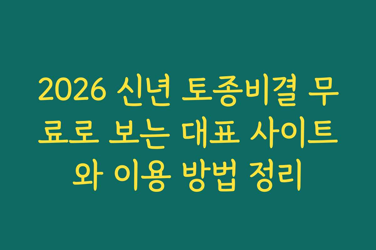 2026 신년 토종비결 무료로 보는 대표 사이트와 이용 방법 정리