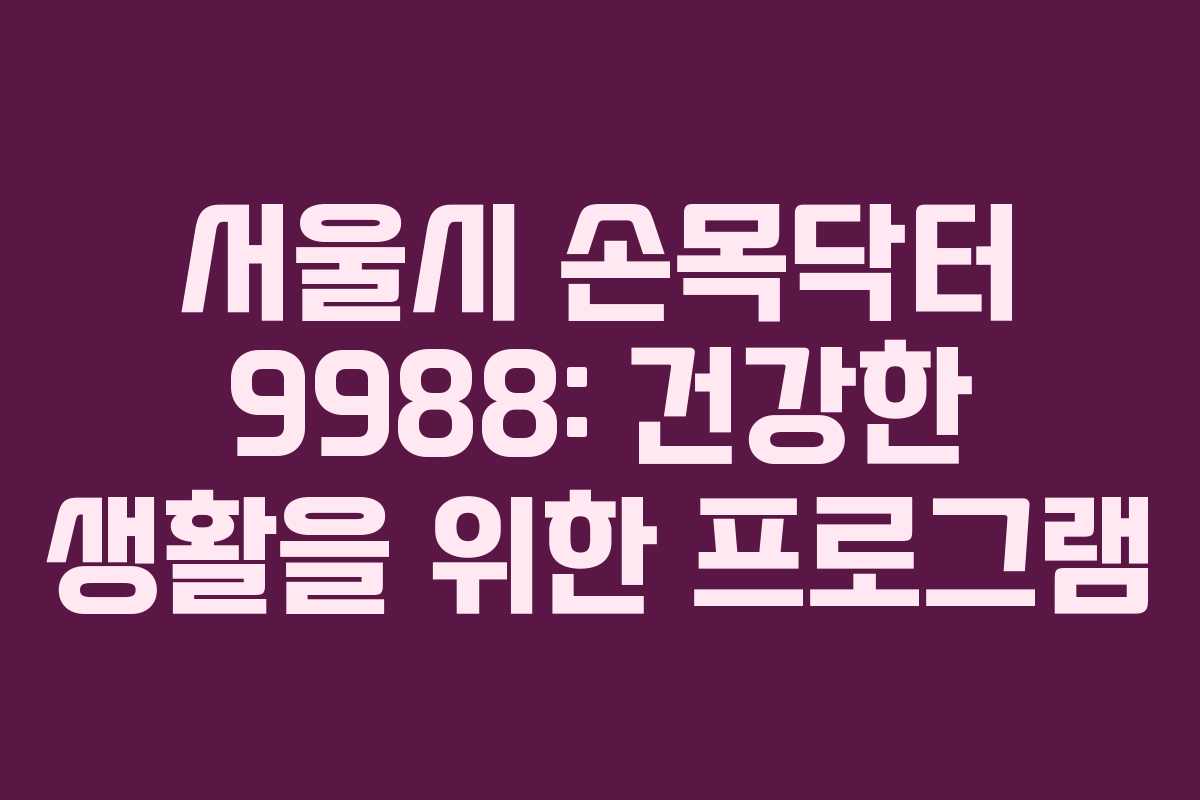 서울시 손목닥터 9988: 건강한 생활을 위한 프로그램