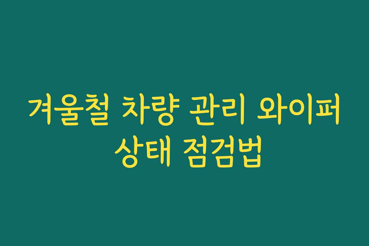 겨울철 차량 관리 와이퍼 상태 점검법