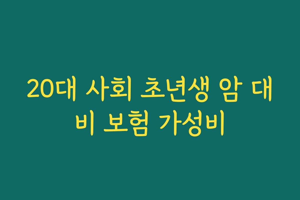 20대 사회 초년생 암 대비 보험 가성비