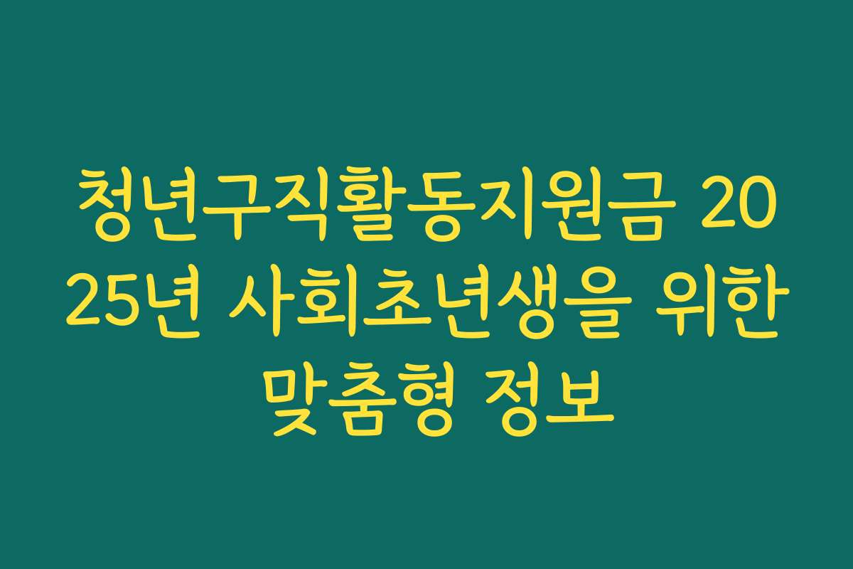 청년구직활동지원금 2025년 사회초년생을 위한 맞춤형 정보