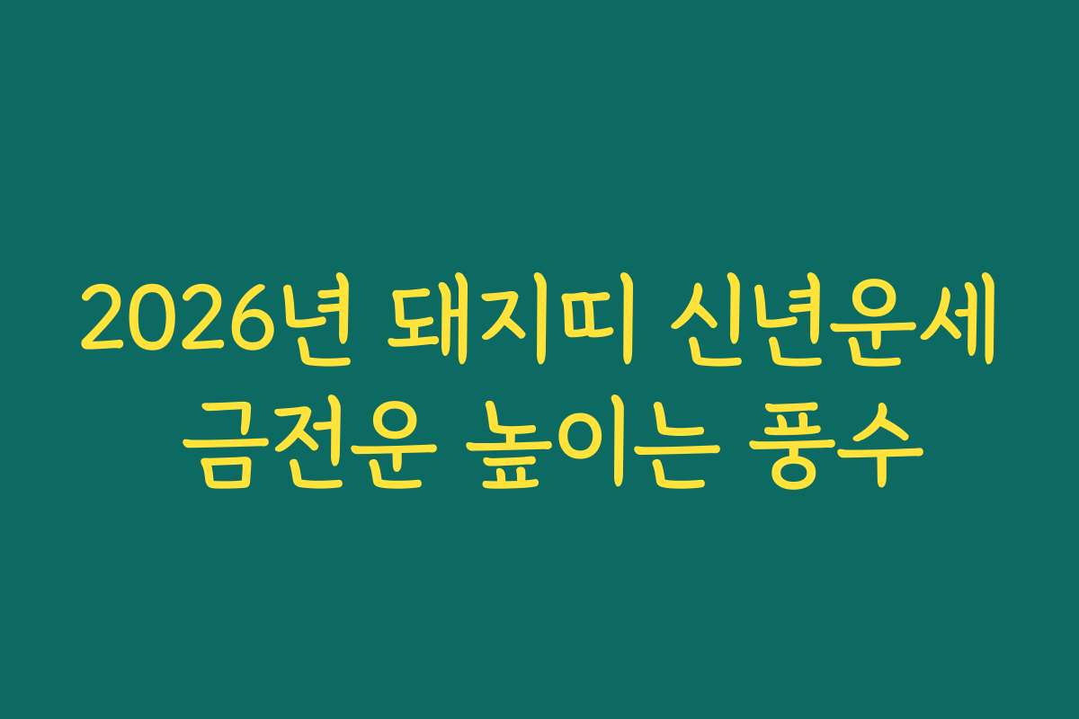 2026년 돼지띠 신년운세 금전운 높이는 풍수