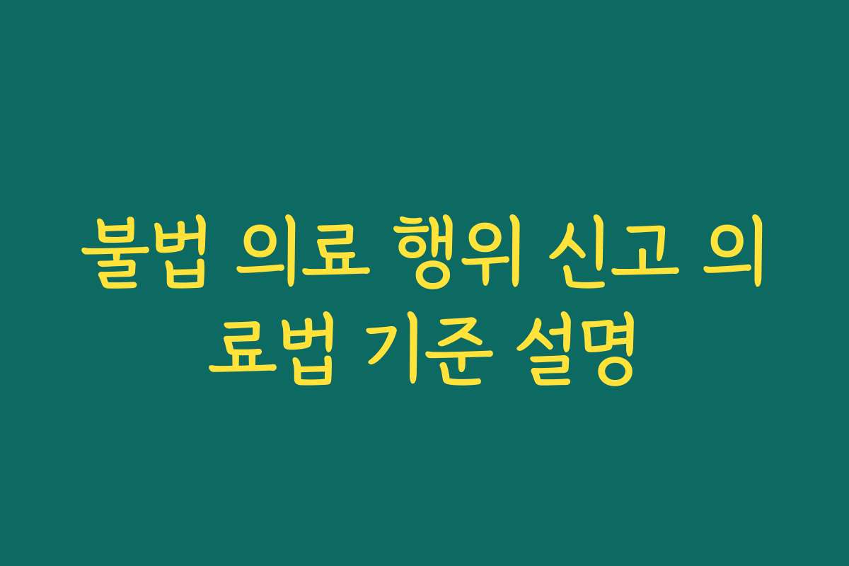 불법 의료 행위 신고 의료법 기준 설명