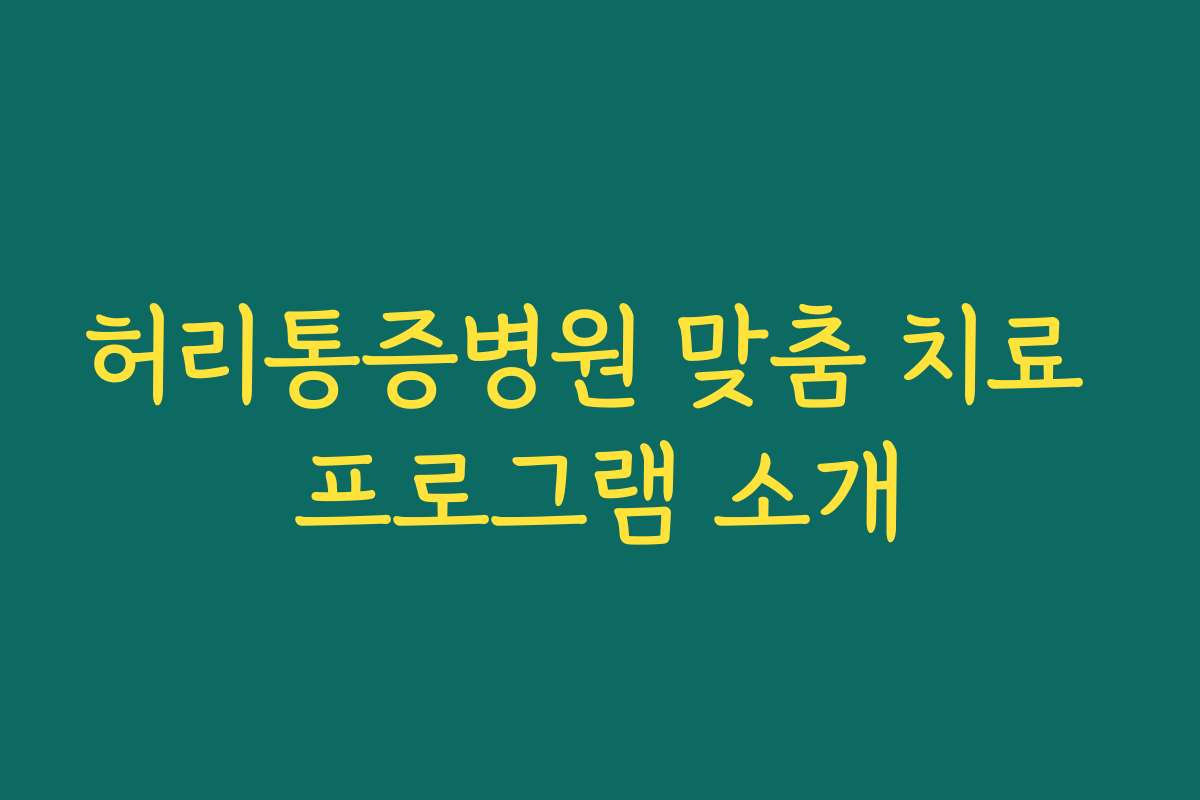 허리통증병원 맞춤 치료 프로그램 소개