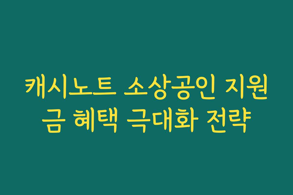 캐시노트 소상공인 지원금 혜택 극대화 전략