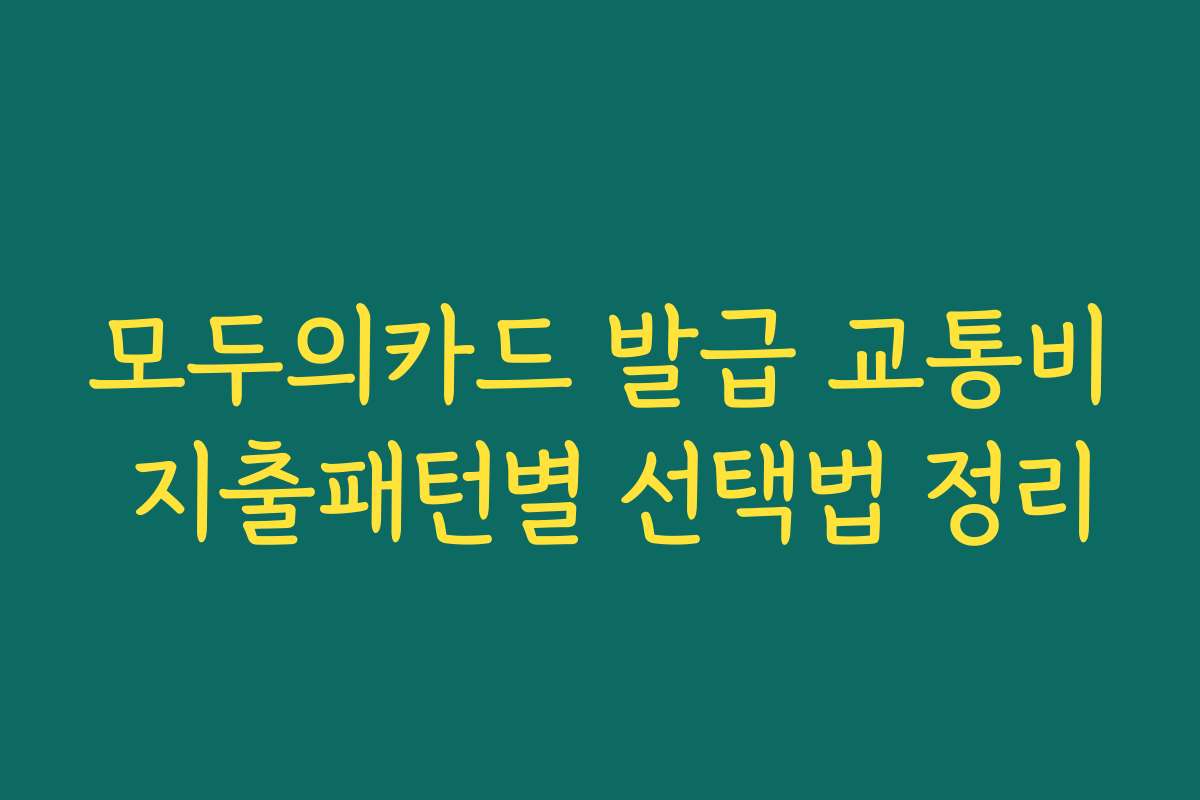 모두의카드 발급 교통비 지출패턴별 선택법 정리