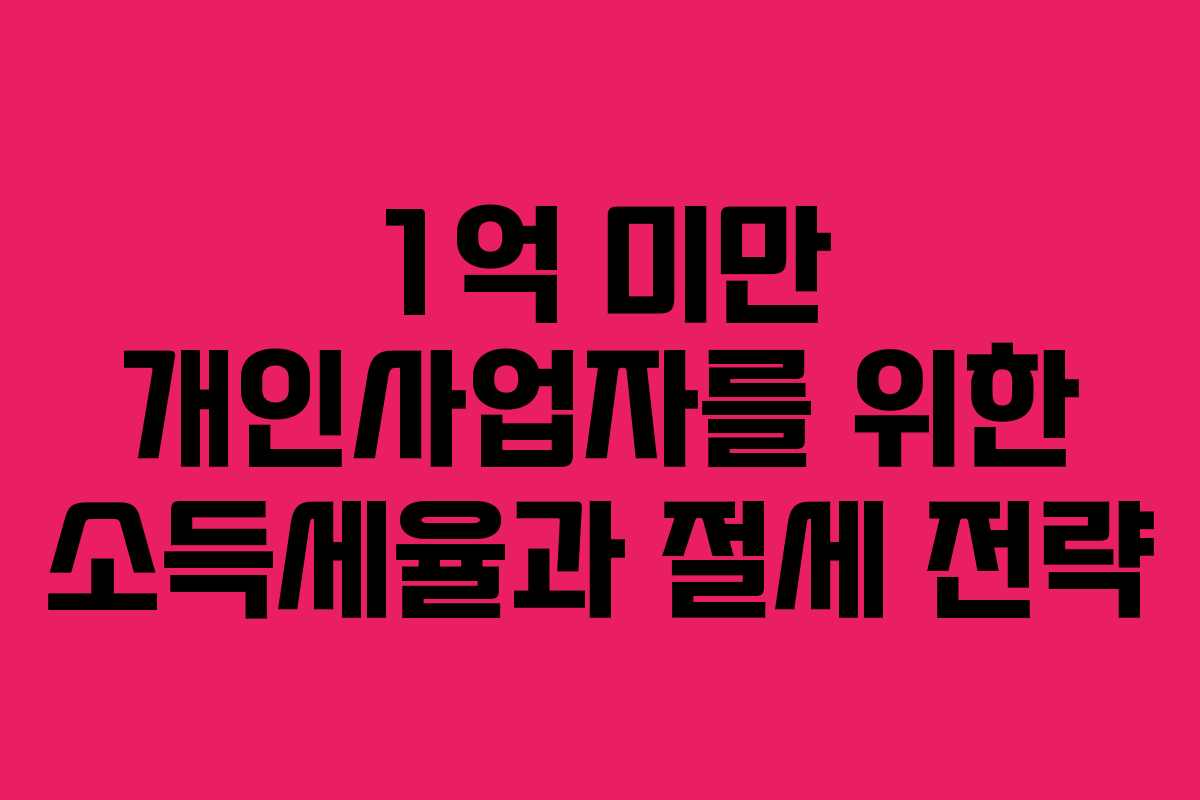 1억 미만 개인사업자를 위한 소득세율과 절세 전략