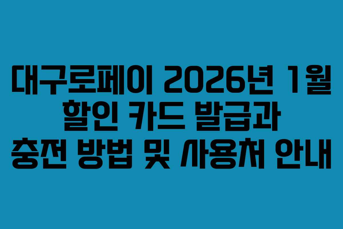 대구로페이 2026년 1월 할인 카드 발급과 충전 방법 및 사용처 안내