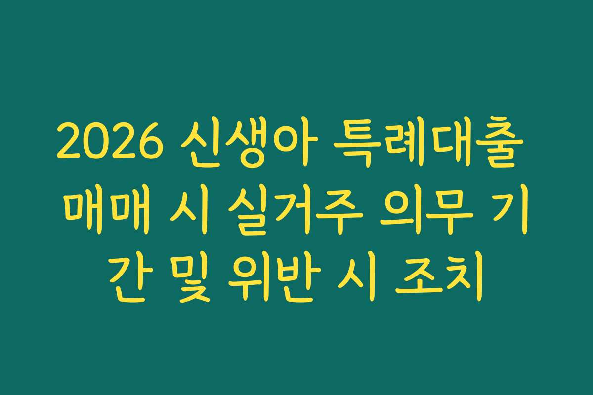 2026 신생아 특례대출 매매 시 실거주 의무 기간 및 위반 시 조치