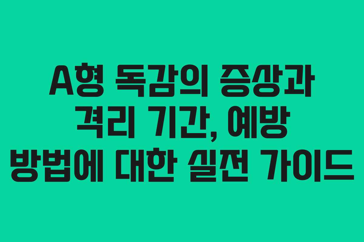 A형 독감의 증상과 격리 기간, 예방 방법에 대한 실전 가이드