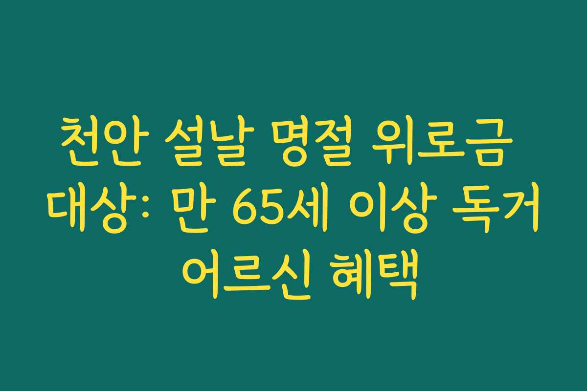 천안 설날 명절 위로금 대상: 만 65세 이상 독거 어르신 혜택