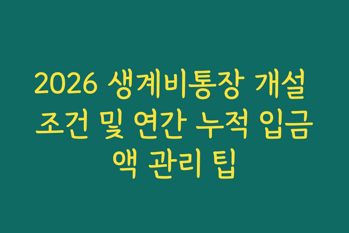 2026 생계비통장 개설 조건 및 연간 누적 입금액 관리 팁