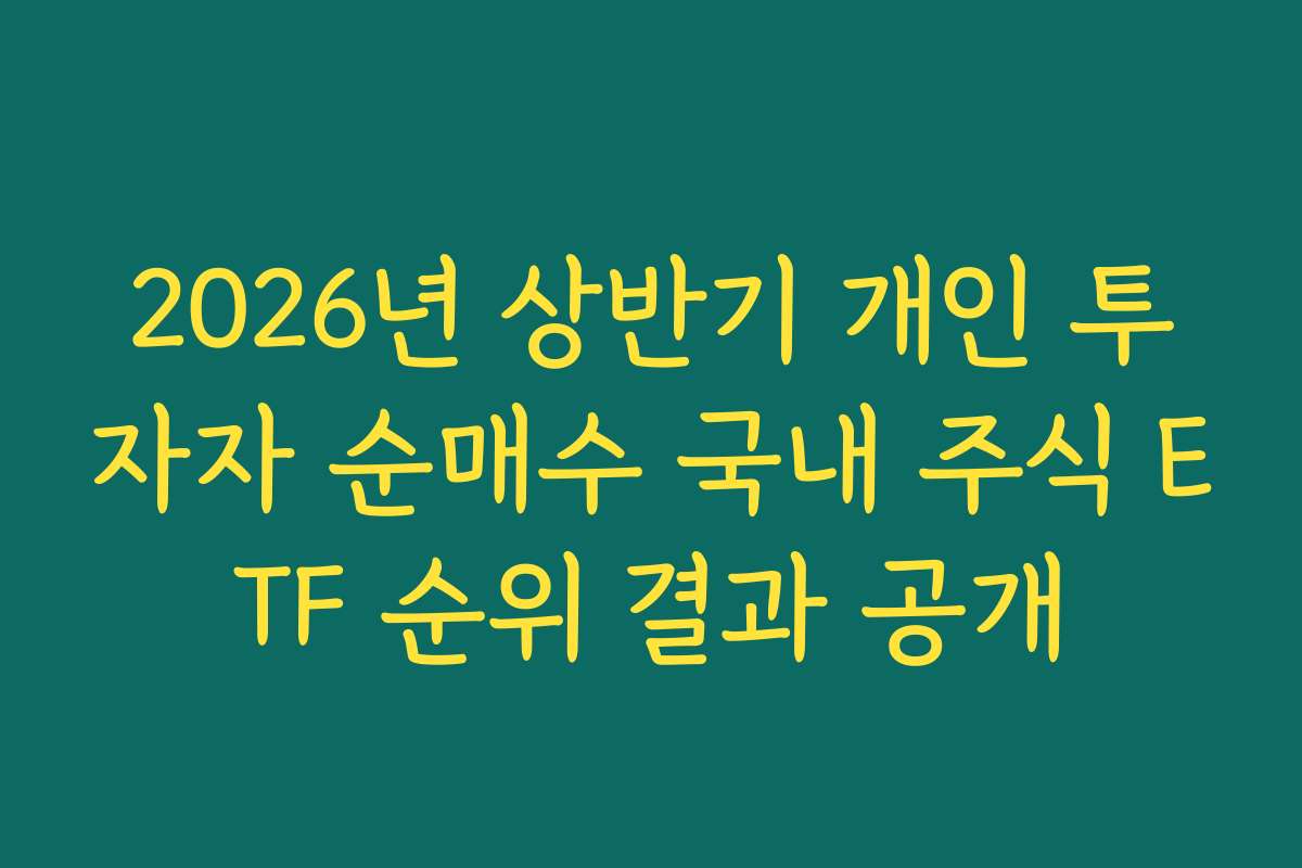 2026년 상반기 개인 투자자 순매수 국내 주식 ETF 순위 결과 공개