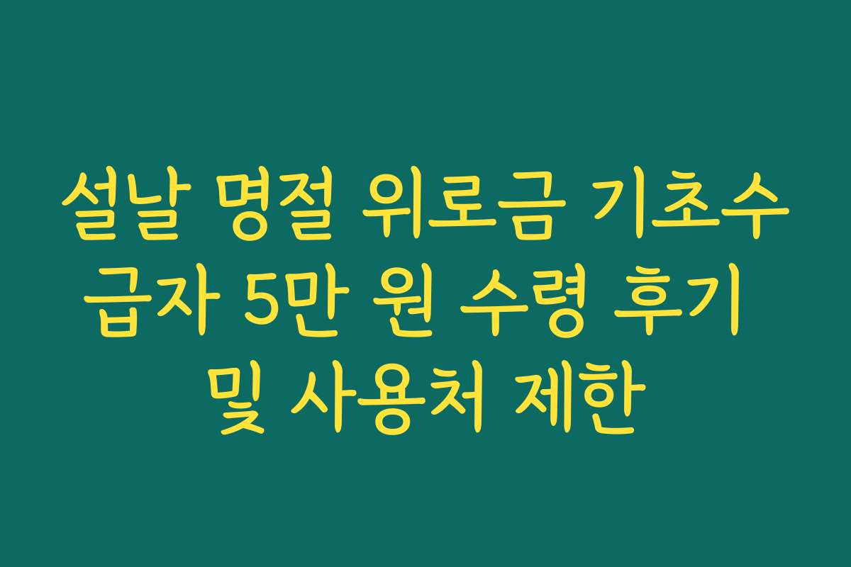 설날 명절 위로금 기초수급자 5만 원 수령 후기 및 사용처 제한