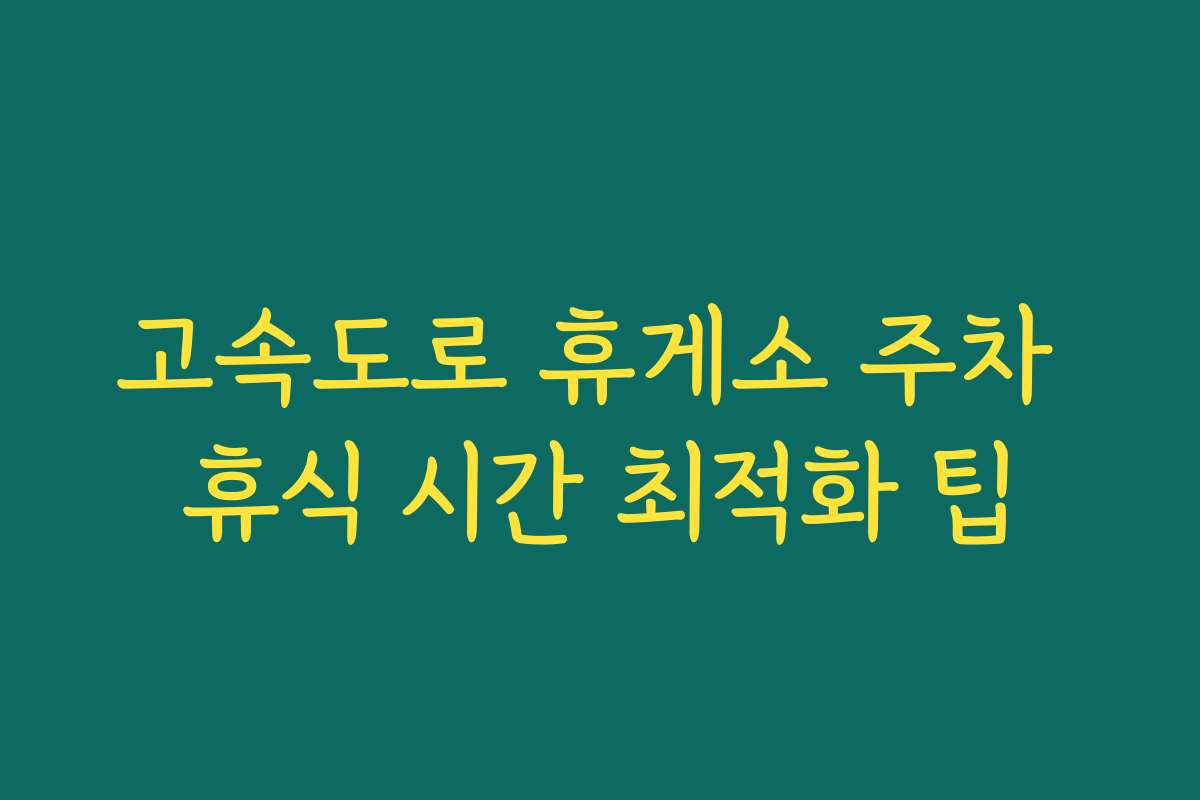 고속도로 휴게소 주차 휴식 시간 최적화 팁