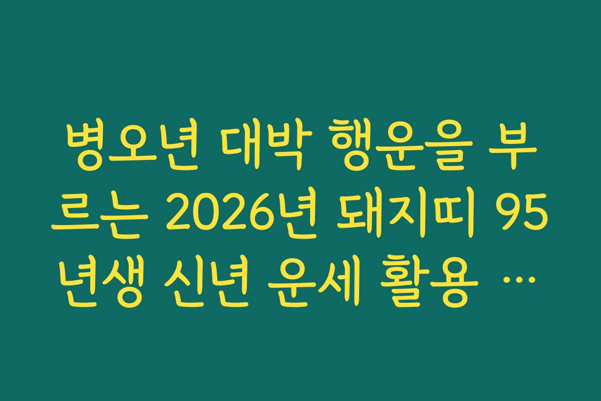 병오년 대박 행운을 부르는 2026년 돼지띠 95년생 신년 운세 활용 꿀팁