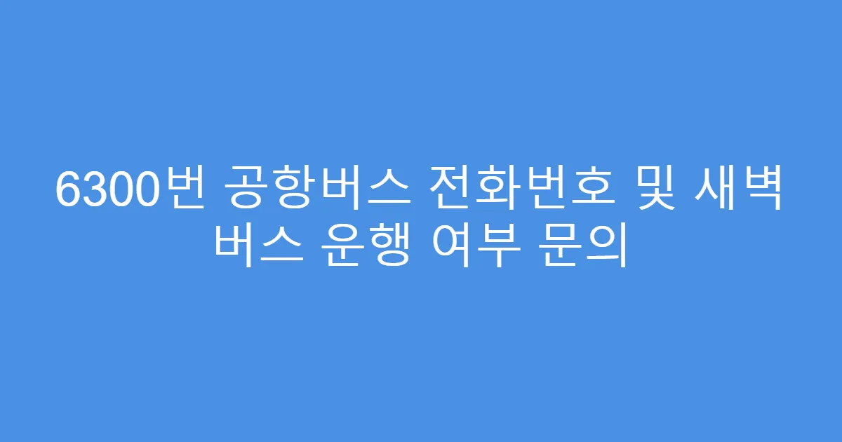 6300번 공항버스 전화번호 및 새벽 버스 운행 여부 문의