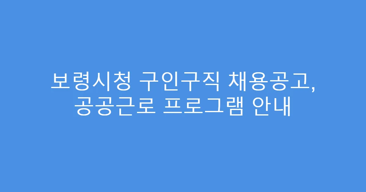 보령시청 구인구직 채용공고, 공공근로 프로그램 안내