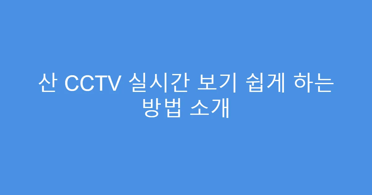 산 CCTV 실시간 보기 쉽게 하는 방법 소개