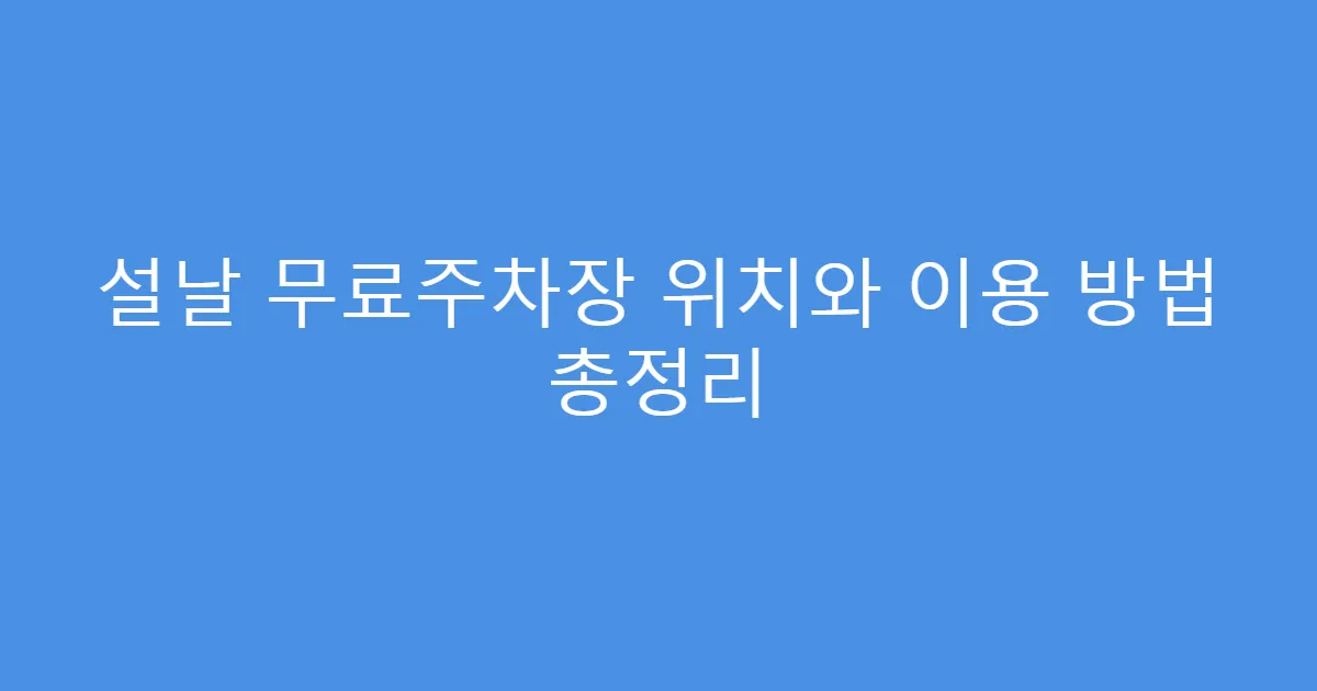 설날 무료주차장 위치와 이용 방법 총정리