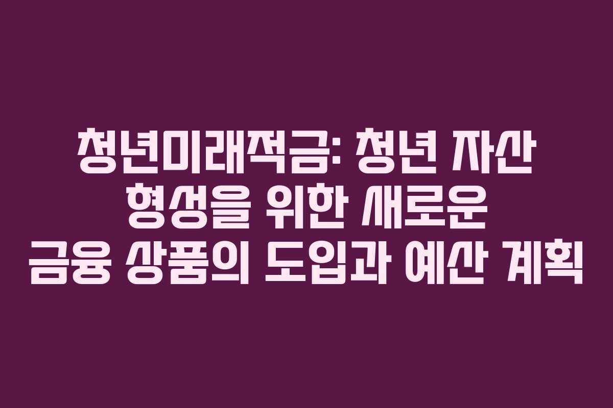 청년미래적금: 청년 자산 형성을 위한 새로운 금융 상품의 도입과 예산 계획