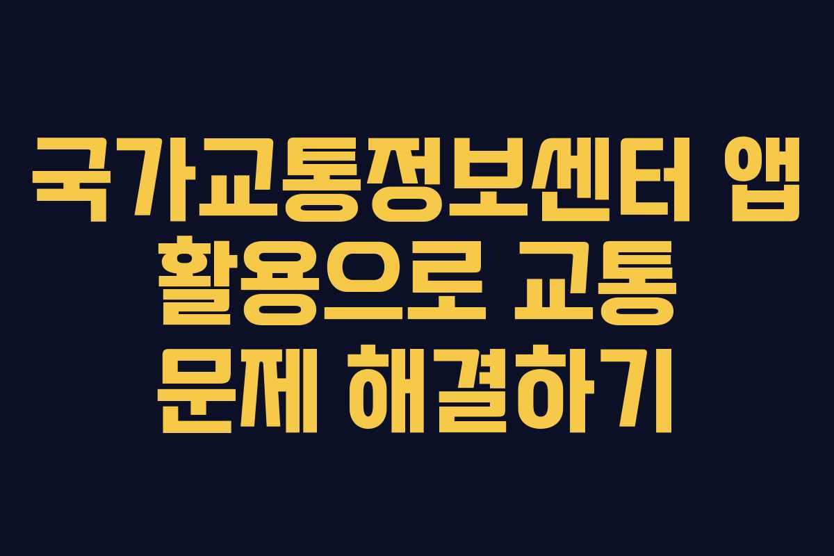 국가교통정보센터 앱 활용으로 교통 문제 해결하기