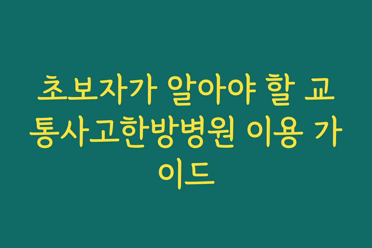 초보자가 알아야 할 교통사고한방병원 이용 가이드