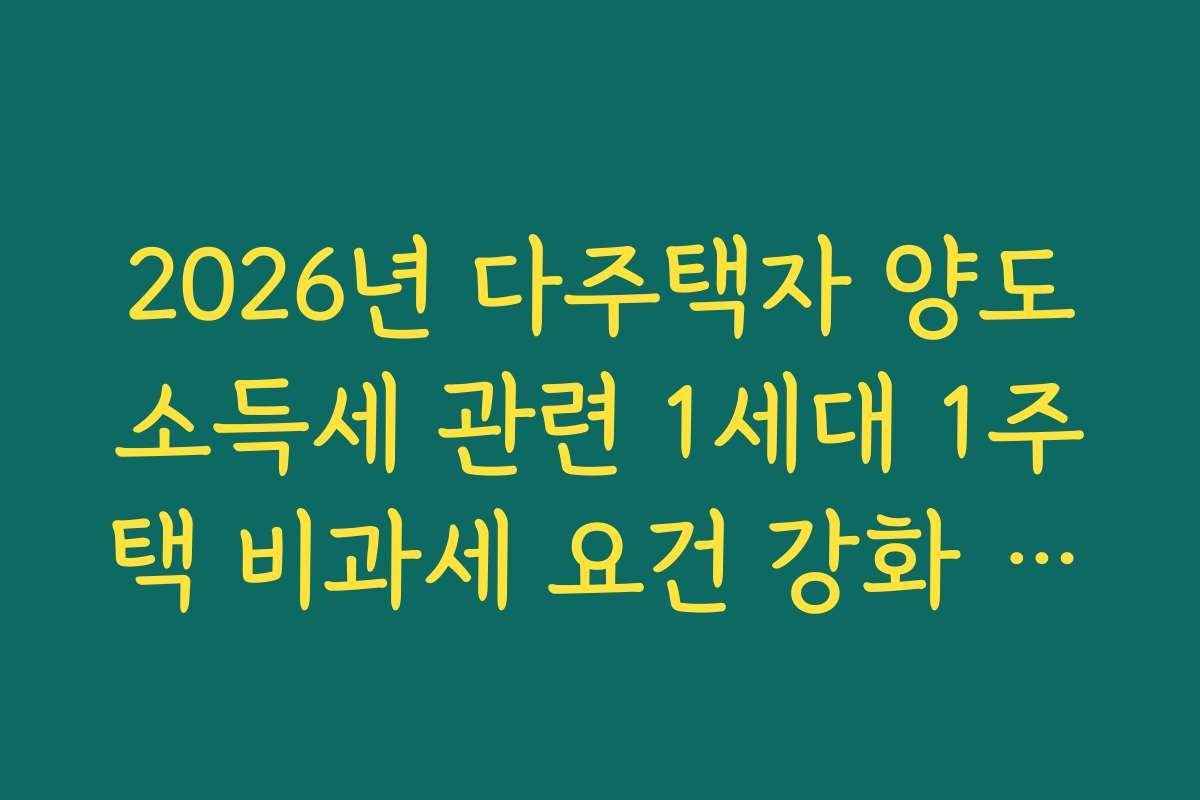 2026년 다주택자 양도소득세 관련 1세대 1주택 비과세 요건 강화 내용