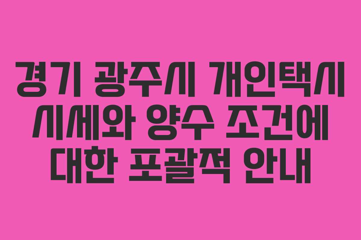 경기 광주시 개인택시 시세와 양수 조건에 대한 포괄적 안내
