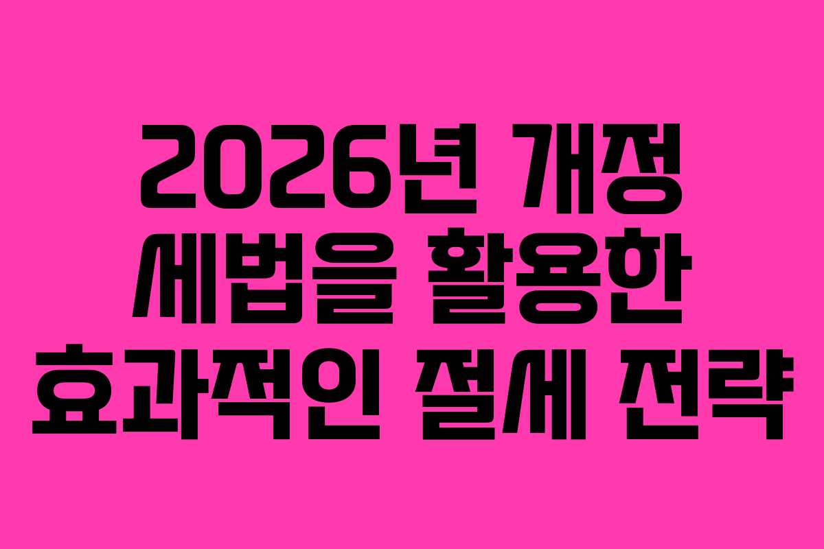 2026년 개정 세법을 활용한 효과적인 절세 전략