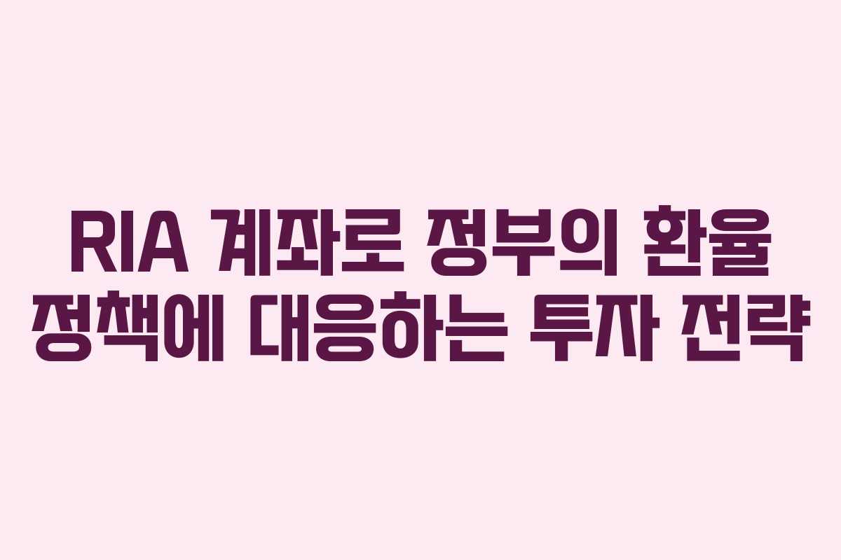 RIA 계좌로 정부의 환율 정책에 대응하는 투자 전략