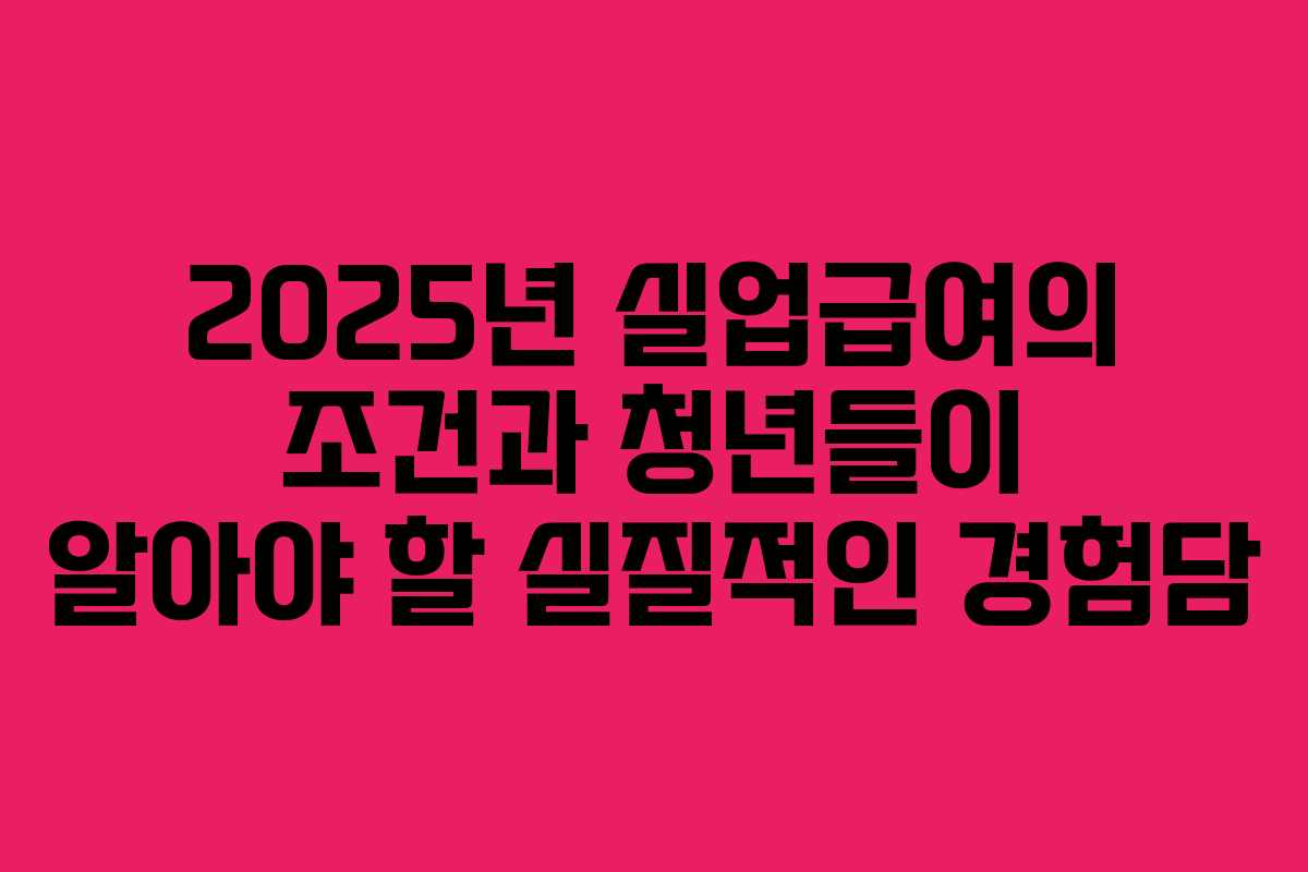 2025년 실업급여의 조건과 청년들이 알아야 할 실질적인 경험담