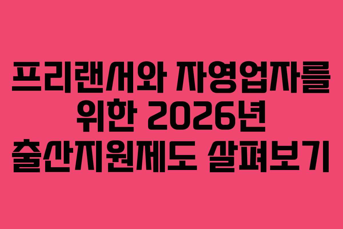 프리랜서와 자영업자를 위한 2026년 출산지원제도 살펴보기