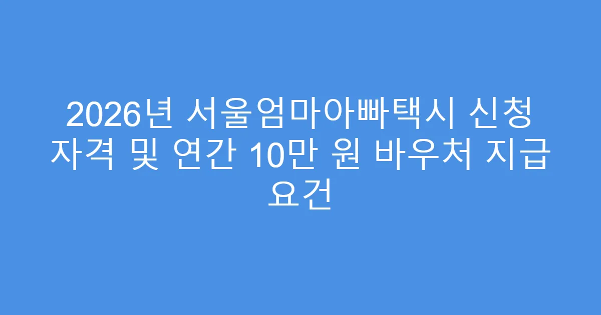 2026년 서울엄마아빠택시 신청 자격 및 연간 10만 원 바우처 지급 요건