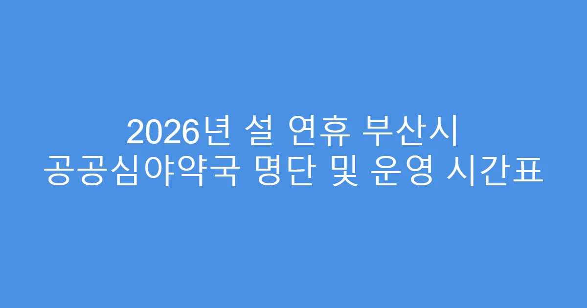 2026년 설 연휴 부산시 공공심야약국 명단 및 운영 시간표