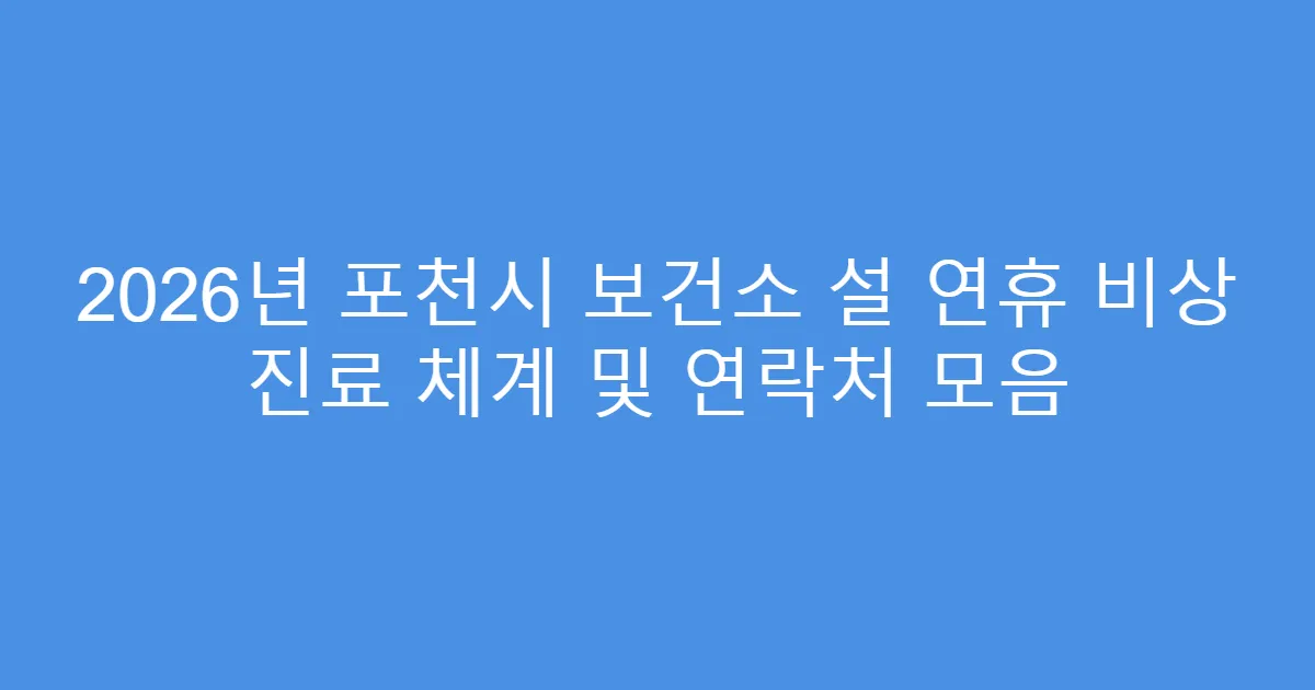 2026년 포천시 보건소 설 연휴 비상 진료 체계 및 연락처 모음