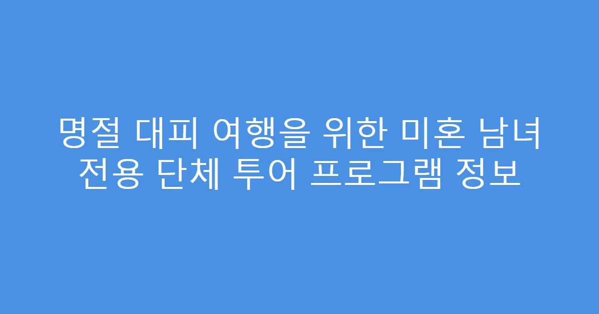 명절 대피 여행을 위한 미혼 남녀 전용 단체 투어 프로그램 정보